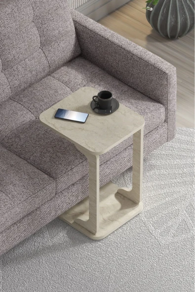 Tekerlekli C Sehpa 360° Dönebilen Oval Köşelikli Şık Tasarım Koltuk Yan Sehpa Zigon Servis Sehpası ürün görseli 1