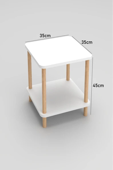 35x35 cm Kare İki Katlı Ahşap Komodin Çok Amaçlı Sehpa Yatak Odası Baza Yanı Ayak Yükseklik 45 cm - 2