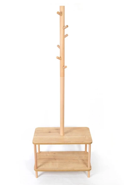 8 Askılı Portmanto Komodinli Ayakkabılık Vestiyer Naturel Ağaç Antre Ev Ofis 170x60x35 Cm