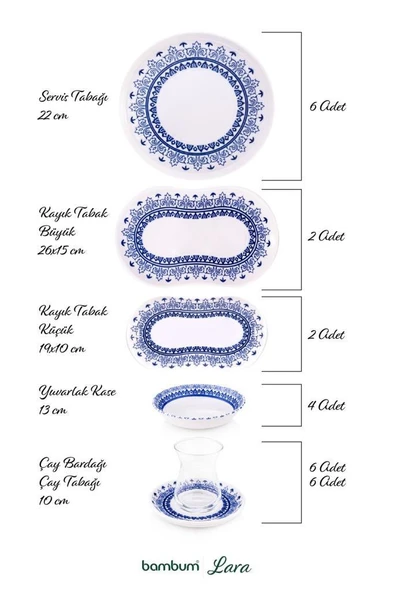 Bambum Lara - 26 Parça Porselen Kahvaltı Takımı Maku - 5