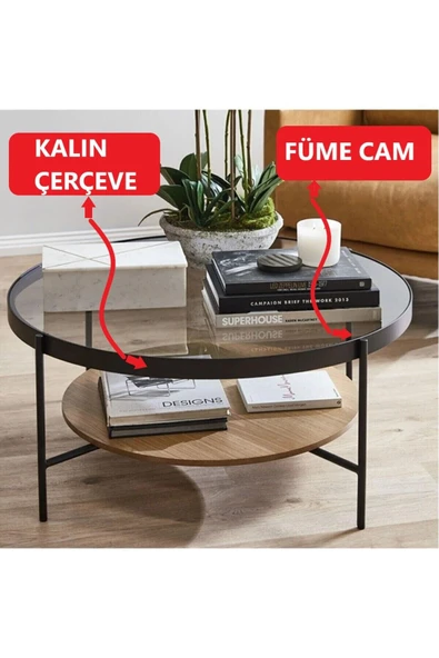 Oslo Orta Sehpa - Füme Cam / Antik Çam