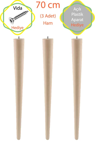 3 Adet Lüks 70 Cm Ahşap Ham Masa Ayağı Çap: 4,2 Cm Hobi Dıy (VİDA VE APARATLARIYLA BİRLİKTE) ürün görseli 1