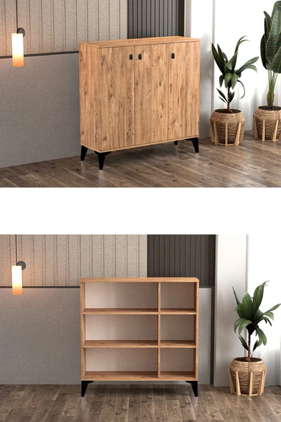 3 Kapaklı 8 Raflı Ayakkabılık Kapı Önü Dış Mekan Çok Amaçlı Dolap Mutfak Kiler Erzak Dolabı 84x90 cm - 3
