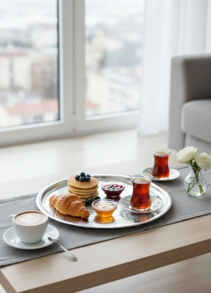 32,5 cm Çelik Sini Tepsi – Paslanmaz, Yer Sofrası ve Çay Sunumu İçin Pratik Ürün - Resim 2