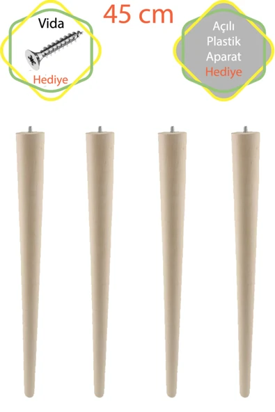Ahşap Ham Ayak 45 Cm 4'lü Set Kütük Masa Orta Sehpa Zigon Ayağı