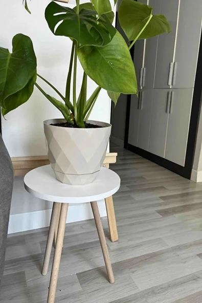 Tekli Yan Sehpa  Çiçeklik Saksılık Standı Dekoratif Yan Sehpa Seti Ahşap Ayaklı (33 cm Çap) Beyaz