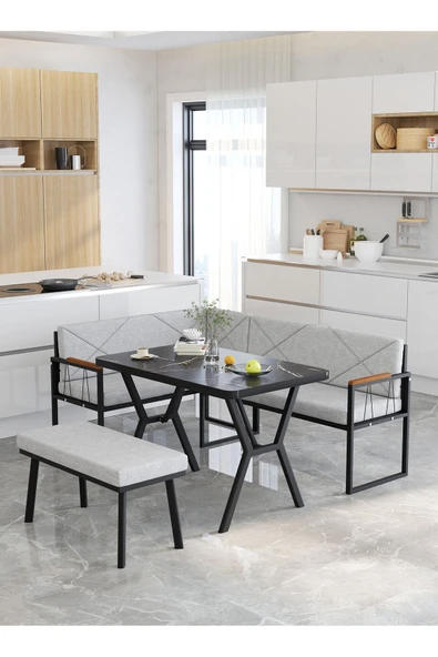 Src 70x110cm Bendir Masalı, Köşe Takımı, Mutfak, Balkon Köşe Takımı, Mutfak Masası Takımı - Açık Gri