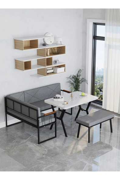 Src 70x110cm Beyaz Masalı, Köşe Takımı, Mutfak, Balkon Köşe Takımı, Mutfak Masası Takımı - Koyu Gri - 3