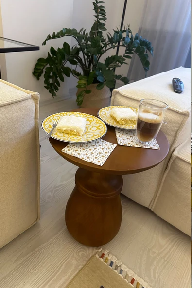 Mantar Sehpa 40 Çap Çift Boğum Ahşap Masif Ihlamur Ağacı Özel Tasarım El Işçiliği Yan Sehpa Boy:50cm - 2
