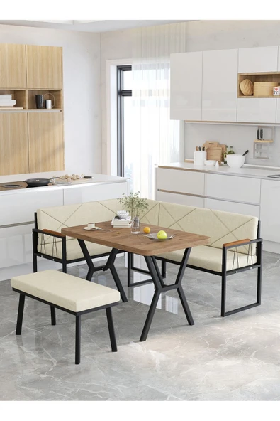 Src 70x110cm Atlantik Masalı, Köşe Takımı, Mutfak, Balkon Köşe Takımı, Mutfak Masası Takımı - Krem