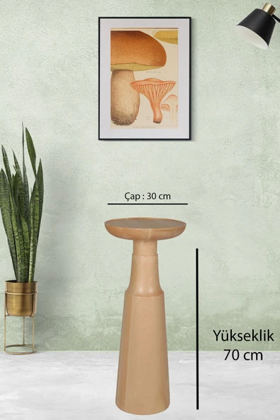 70 Cm Mantar Tekli Yan Sehpa Büyük Boy Ihlamur Ağacı Masif Ahşap Naturel Güğüm Çap:30 Cm (1 Adet) - Resim 2