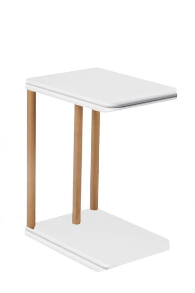Tekerlekli Ahşap Ayaklı Mdf Kaplama Beyaz Tabla C-sehpa Zigon Yan Koltuk Laptop Servis Sehpası 35x43