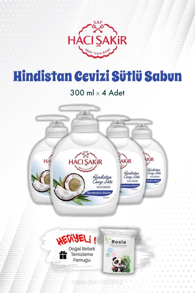 Hacı Şakir Hindistan Cevizi Sütlü Sıvı El Sabunu 300 ML X 4 ve ROSIE ürün görseli