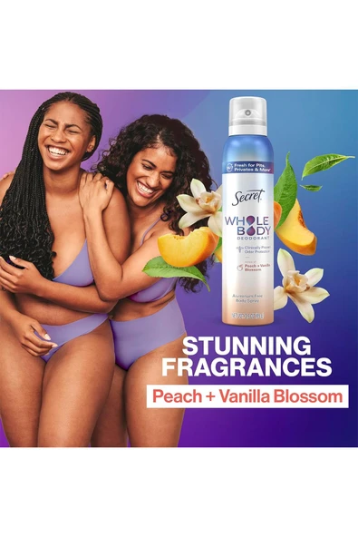 Secret Whole Body Peach + Vanilla Blossom Alüminyumsuz Tüm Vücut Sprey Deodorant 99GR - 7