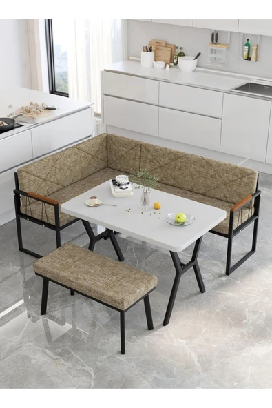 Src 70x110cm Beyaz Masalı, Köşe Takımı, Mutfak, Balkon Köşe Takımı, Mutfak Masası Takımı - Cappucino - 2