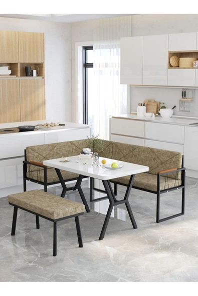 Src 70x110cm Beyaz Masalı, Köşe Takımı, Mutfak, Balkon Köşe Takımı, Mutfak Masası Takımı - Cappucino