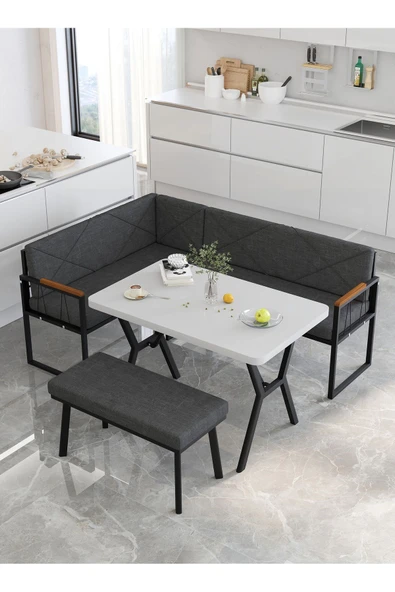 Src 70x110cm Beyaz Masalı, Köşe Takımı, Mutfak, Balkon Köşe Takımı, Mutfak Masası Takımı - Antrasit - 4