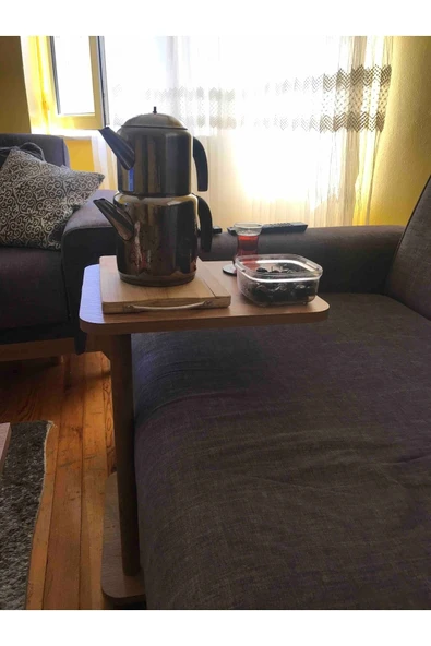 Tekerlekli Ahşap Ayaklı Tembellik C-sehpa Zigon Yan Koltuk Laptop Servis Sehpası Zigon 35x40 - 3