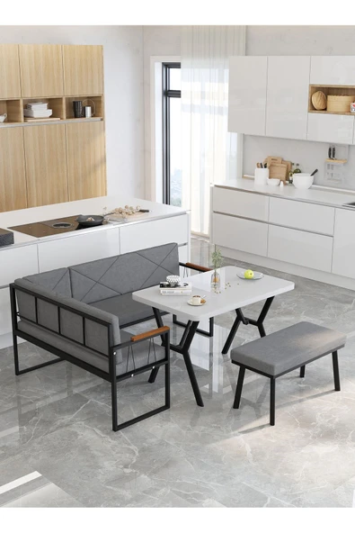 Src 70x110cm Beyaz Masalı, Köşe Takımı, Mutfak, Balkon Köşe Takımı, Mutfak Masası Takımı - Koyu Gri - 4