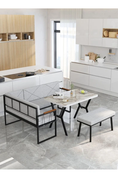 Src 70x110cm Efes Masalı, Köşe Takımı, Mutfak, Balkon Köşe Takımı, Mutfak Masası Takımı - Açık Gri - 3