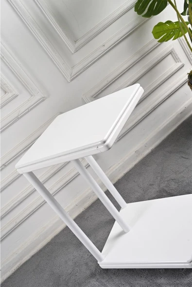 Tekerlekli Lake Ayaklı Mdf Kaplama Beyaz Tabla C-sehpa Zigon Yan Koltuk Laptop Servis Sehpası 35x43 - Resim 2