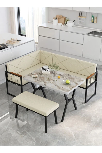 Src 70x110cm Efes Masalı, Köşe Takımı, Mutfak, Balkon Köşe Takımı, Mutfak Masası Takımı - Krem - 2
