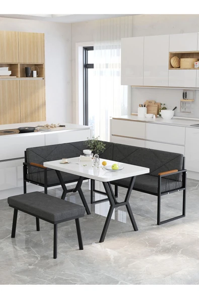 Src 70x110cm Beyaz Masalı, Köşe Takımı, Mutfak, Balkon Köşe Takımı, Mutfak Masası Takımı - Antrasit