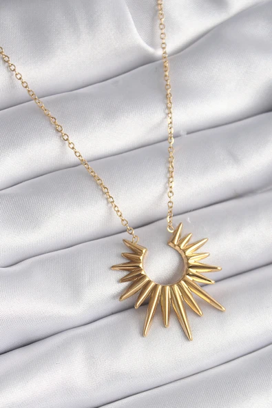 316L Çelik Gold Renk Güneş Model Vintage Kadın Kolye - TJ-BKO9521