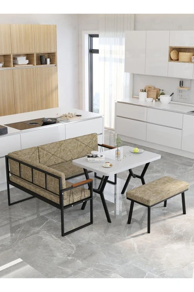 Src 70x110cm Beyaz Masalı, Köşe Takımı, Mutfak, Balkon Köşe Takımı, Mutfak Masası Takımı - Cappucino - 4