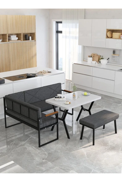 Src 70x110cm Beyaz Masalı, Köşe Takımı, Mutfak, Balkon Köşe Takımı, Mutfak Masası Takımı - Antrasit - 3