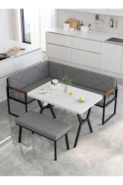 Src 70x110cm Beyaz Masalı, Köşe Takımı, Mutfak, Balkon Köşe Takımı, Mutfak Masası Takımı - Koyu Gri - 2