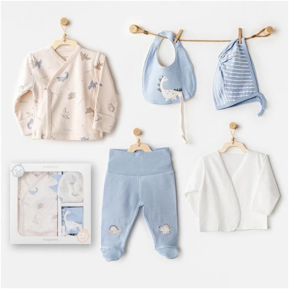 AC25910 Newborn Set Dino 5'Li Hastane Çıkışı Beige