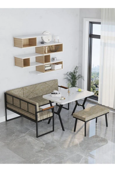 Src 70x110cm Beyaz Masalı, Köşe Takımı, Mutfak, Balkon Köşe Takımı, Mutfak Masası Takımı - Cappucino - 3