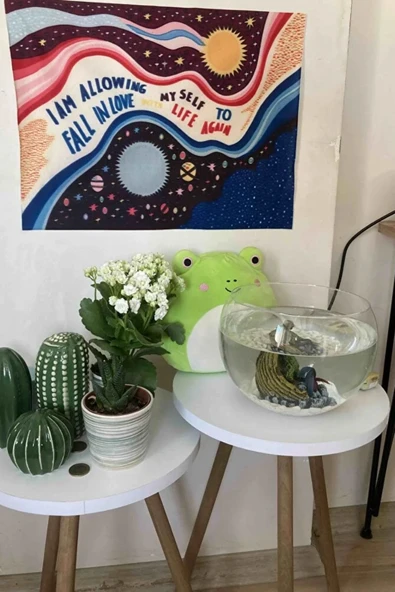 2'li Zigon Sehpa Seti | Saksılık ve Çiçeklik Standı, Dekoratif Yan Sehpa Ahşap Ayaklı (33 cm çap ) B
