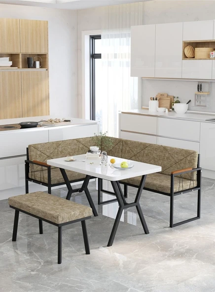 Src 70x110cm Beyaz Masalı, Köşe Takımı, Mutfak, Balkon Köşe Takımı, Mutfak Masası Takımı - Cappucino