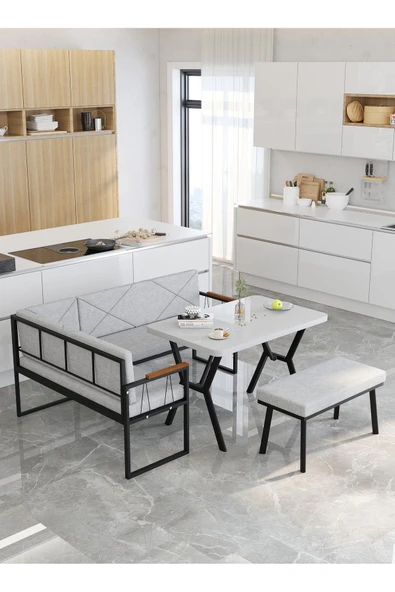 Src 70x110cm Beyaz Masalı, Köşe Takımı, Mutfak, Balkon Köşe Takımı, Mutfak Masası Takımı - Açık Gri - 4