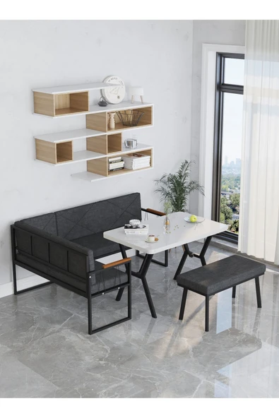 Src 70x110cm Beyaz Masalı, Köşe Takımı, Mutfak, Balkon Köşe Takımı, Mutfak Masası Takımı - Antrasit - 2