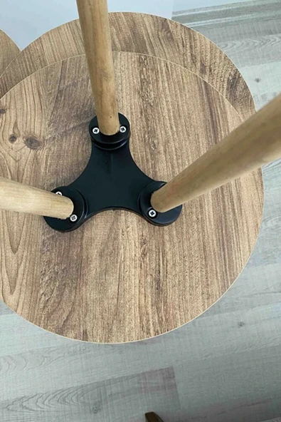 2'li Zigon Sehpa Seti | Saksılık ve Çiçeklik Standı, Dekoratif Yan Sehpa Ahşap Ayaklı (33 cm çap ) A - 3