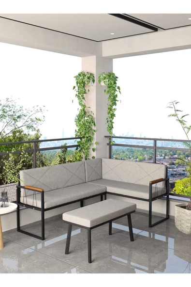 Src , Köşe Takımı, Mutfak, Balkon Köşe Takımı, Mutfak Masası Takımı - Puflu - Açık Gri - 1