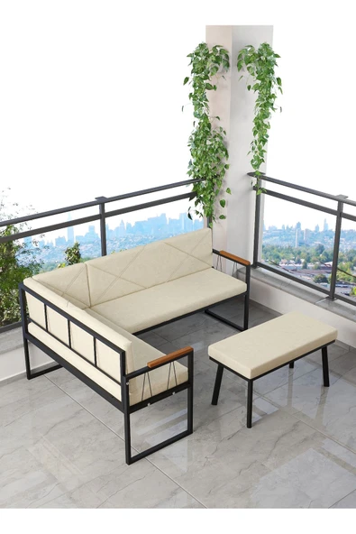 Src , Köşe Takımı, Mutfak, Balkon Köşe Takımı, Mutfak Masası Takımı - Puflu - Krem - 2