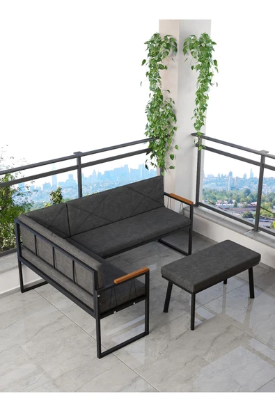 Src , Köşe Takımı, Mutfak, Balkon Köşe Takımı, Mutfak Masası Takımı - Puflu - Antrasit - 2