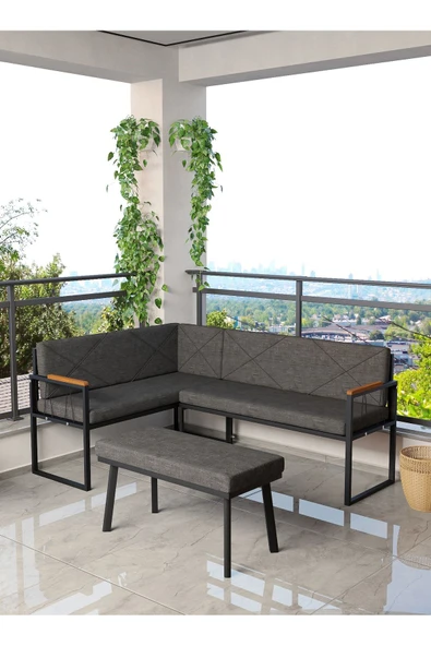 Src , Köşe Takımı, Mutfak, Balkon Köşe Takımı, Mutfak Masası Takımı - Puflu - Antrasit - 1