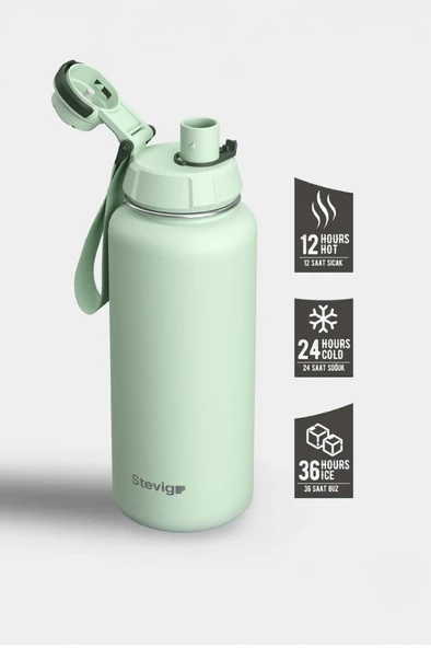 Stevig 1 Hand Leak-Proof Sızdırmaz Çelik Termos 1000 Ml Smoke Green ST-218 - 2