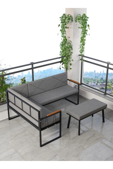 Mygusi Src , Köşe Takımı, Mutfak, Balkon Köşe Takımı, Mutfak Masası Takımı - Puflu - Koyu Gri - Resim 2