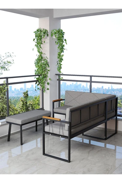 Mygusi Src , Köşe Takımı, Mutfak, Balkon Köşe Takımı, Mutfak Masası Takımı - Puflu - Koyu Gri - Resim 3