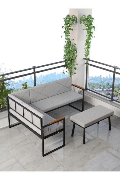 Src , Köşe Takımı, Mutfak, Balkon Köşe Takımı, Mutfak Masası Takımı - Puflu - Açık Gri - 2
