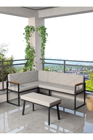 Src , Köşe Takımı, Mutfak, Balkon Köşe Takımı, Mutfak Masası Takımı - Puflu - Açık Gri - 4