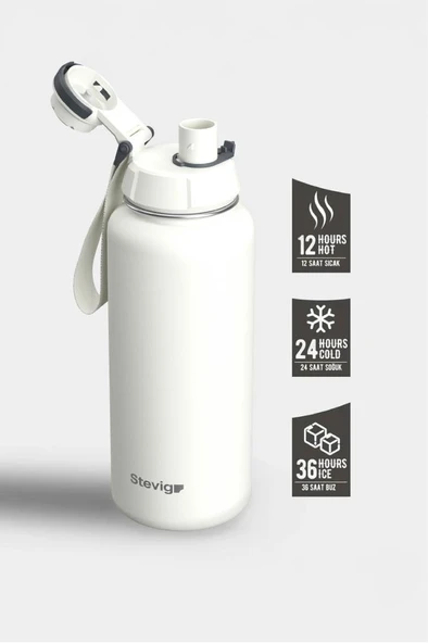 Stevig 1 Hand Leak-Proof Sızdırmaz Çelik Termos 1000 Ml Star Whıte ST-213 - 2