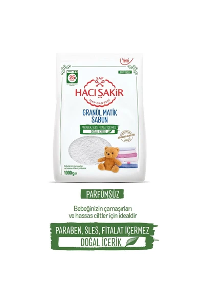 Hacı Şakir Granül Matik Bebekler Ve Hassas Ciltler Için Çamaşır Deterjanı 1000 gr - Resim 3