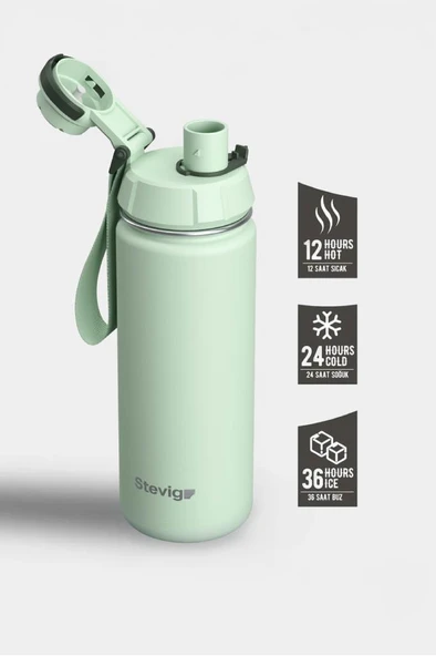 Stevig 1 Hand Leak-Proof Sızdırmaz Çelik Termos 500 Ml Smoke Green ST-221 - 2